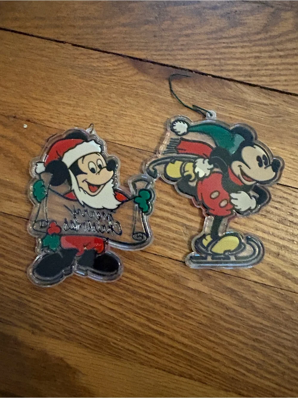 VTG Disney Acrylic Mickey Mouse Christmas Ornament Set Of 2